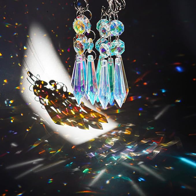 H&D HYALINE & DORA 20pcs 55mm Suncatcher Aurora Chandelier Icicle Crystal Prisms Pendant, Octagon Beads Decor Sun Catchers