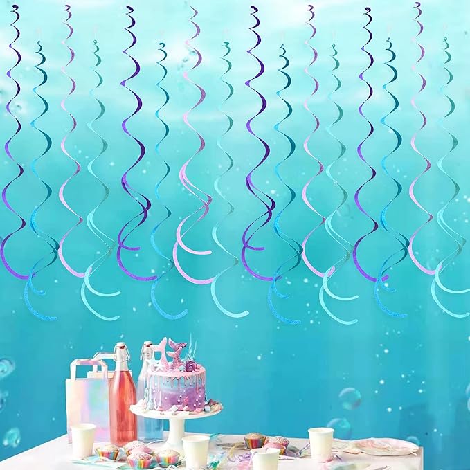 36 Pcs Mermaid Hanging Swirl Decorations Teal Purple Felt Swirl Streamer Spiral Ceiling Decorations Garland for Little Mermaid Under The Sea Birthday Wedding Bridal Shower Baby Shower Party Supplies