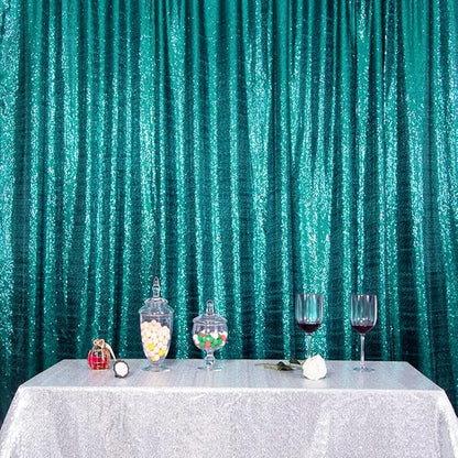 SquarePie Sequin Backdrop Curtain Not See Through Thick Glitter Background for Party 8FT x 8FT Teal