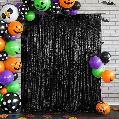 Eternal Beauty Black Thick Sequin Backdrop, 10x10 Ft Halloween Glitter Background Curtains for Shimmer Photography Party Wedding Birthday Back Drop Decor
