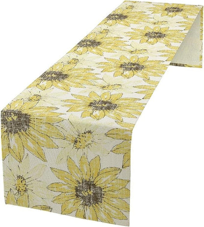 Chrysanthemum Vintage Floral Table Runner, Elegant Grunge Gray Sunflower Spring Summer Elegant Pattern Artichokes Flower Table Runner for Party Kitchen Dining Living Room Decor, 13x36 Inch