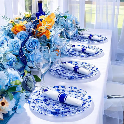 400PCS Pre Rolled Blue Plastic Silverware Sets - Heavy Duty Blue Cutlery - Include 100 Pack Wrapped Disposable Utensils with Napkins for Parties & Dinners & Weddings
