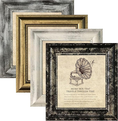 5x5 Picture Frames Set of 4- Rustic Retro Photo Frame with Real Glass Wall Mount and Tabletop Display Family Friends Wedding Gift