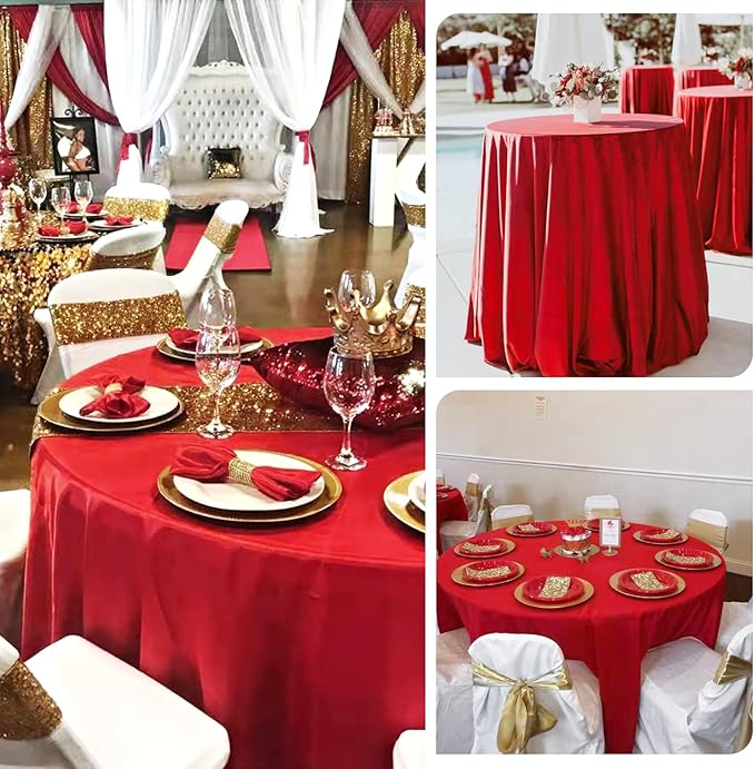 12 Pack Round Tablecloths 120 Inch, Red Polyester Table Cover for Round Table, Stain and Wrinkle Resistant Washable Fabric Tablecloth, Polyester Tablecloth for Wedding Banquet Parties