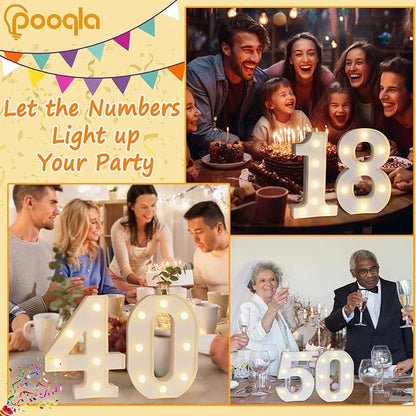 Decorative Led Light Up Number Letters, White Plastic Marquee Number Lights Sign Party Wedding Decor Battery Operated Number (4)