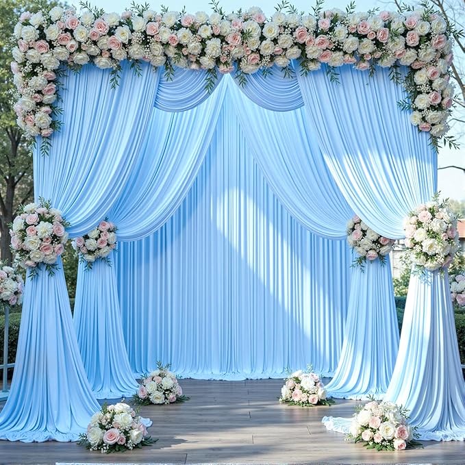 50 ft x 10 ft Wrinkle Free Blue Backdrop Curtain Panels, Polyester Photography Backdrop Drapes, Wedding Party Home Decoration Supplies