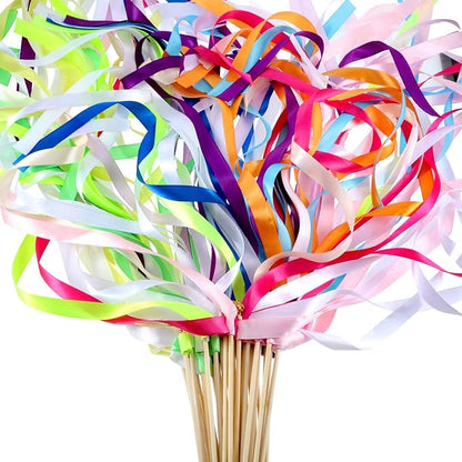 Boao 40 Pieces Mixed Color Ribbon Sticks with Bell, Ribbon Sticks for Stick Party, Streamers for Wedding Birthday Party Celebration Baby Shower Favors(Multicolor)