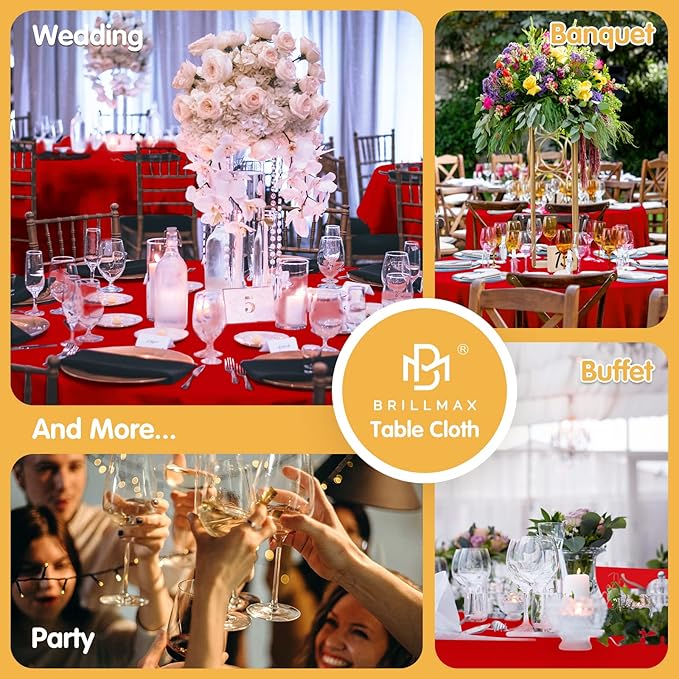 BRILLMAX 6 Pack Red Round Tablecloths 120 Inch - Circle Bulk Linen Polyester Fabric Washable Table Cloth Cover for Wedding Reception Banquet Birthday Party Buffet Restaurant