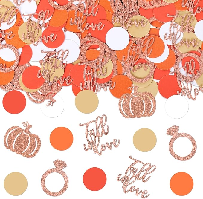 Whaline 280Pcs Fall Wedding Confetti Glitter Fall in Love Ring Pumpkin Paper Confetti Pink Orange Table Decorations for Autumn Wedding Baby Shower Birthday Party