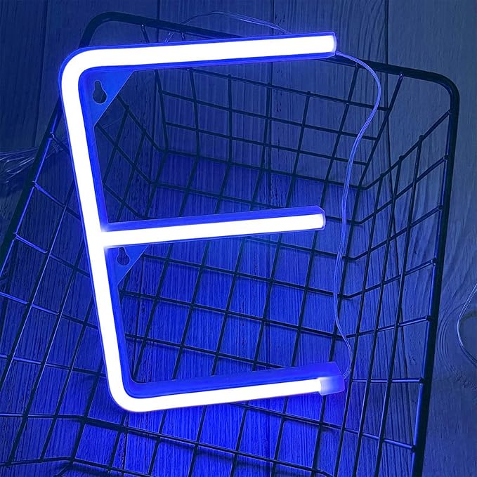 ENUOLI LED Blue Neon Letter Signs Night Light Battery or USB Operated LED Marquee Letters Neon Art Decorative Lights Wall Decor for Children Baby Room Christmas Wedding Party Decoration (E)