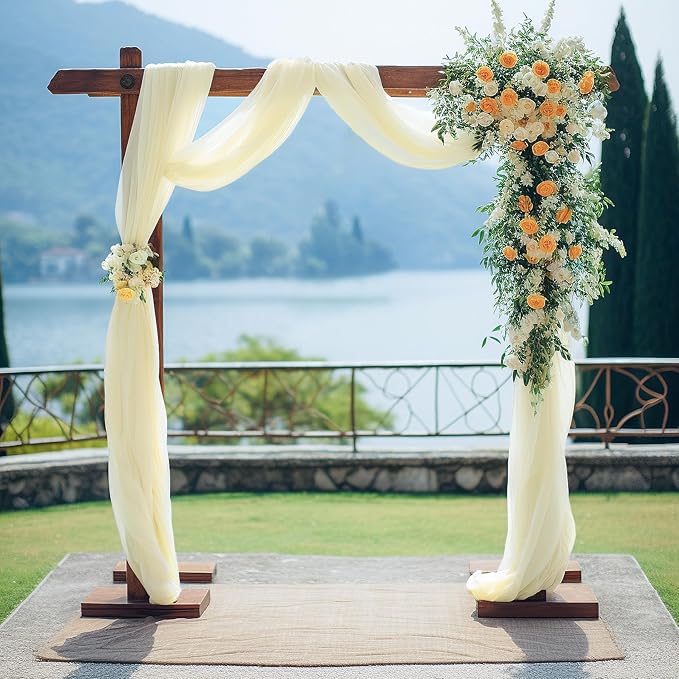Wedding Arch Draping Fabric Beige Arch Drapes Sheer Backdrop Curtain for Ceremony Photo Wedding Decor 19Ft Length x 28" Width 6 Panel