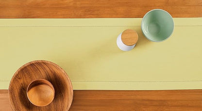 Solino Home Cotton Linen Yellow Table Runner 72 Inches Long - Hemstitch Table Runner 14 x 72 Inch for Dresser, Dining