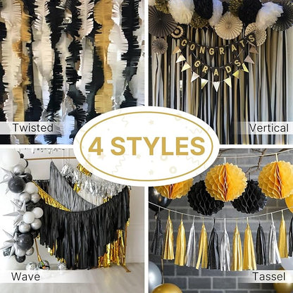PartyWoo Gold Crepe Paper Streamers 4pcs 328ft Pack of Gold Crepe Paper for Wedding Birthday Baby Shower Engagement Anniversary New Year Eve Graduation Party Decorations(1.8 Inchx82 Ft/Roll)