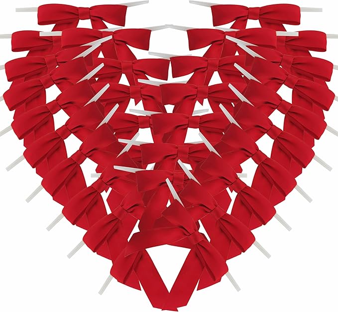 50pcs 2-1/2" Red Satin Ribbon Bows with Twist Ties for Gift Wrapping Packing Christmas Decoration (Red)