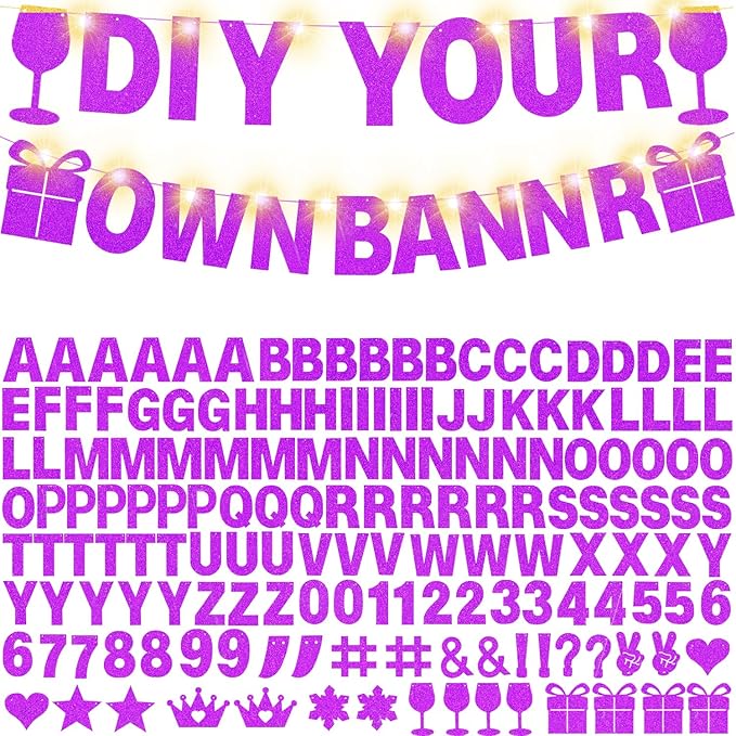 DIY Customizable Banner Letter Banners Party Supplies for Mermaid Party（Glitter Purple）
