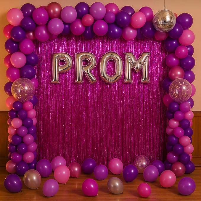 4 Pack Pink Foil Fringe Backdrop Curtains, Tinsel Streamers Birthday Party Decorations, Fringe Backdrop for Graduation, Baby Shower, Gender Reveal, Disco Party
