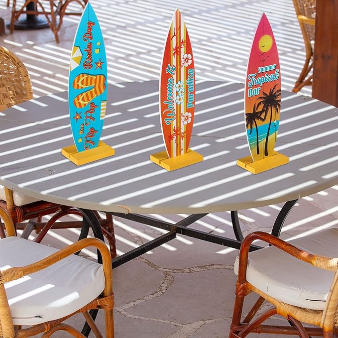 Blulu 4 Pcs Surfboard Decorations for Party Surfboard Beach Signs Welcome to Paradise Sign Tropical Bar Table Centerpieces Endless Summer Wood Decor Flip Flop Letters for Home Decor(Tropical Style)