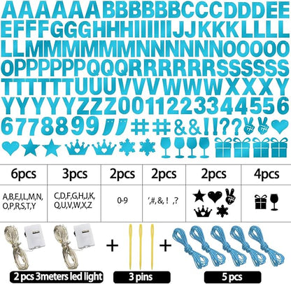 175Pcs DIY Glitter Customizable Banner Kit Happy Birthday Custom Letters Banner Happy New Year Personalized Banners Decor Christmas Baby Shower Birthday Party Decoration Supplies(Shiny Light Blue)
