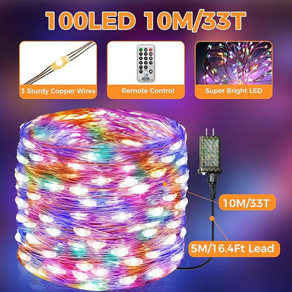 btfarm Fairy Lights Plug in with Remote, 33FT 100 LED Outdoor Twinkle Lights Waterproof with Timer, 8 Modes Indoor String Lights for Bedroom Patio Garden Wedding Christmas Decoration, Multicolor