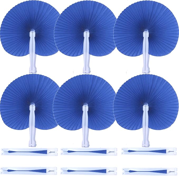 12 Packs Decorative Paper Folding Hand Fans Handheld,Navy Round Foldable Wedding Fans Chinese and Japanese Fans Bulk for Bridal Guest Church Party Favors Dancing Birthday DIY