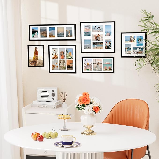 Vittanly 12x12 Collage Picture Frame, Displays 4Pcs 4x6 Pictures with Mat, Picture Frames Collage Wall Decor for Horizontal or Vertical Display, Black, 1 Pack