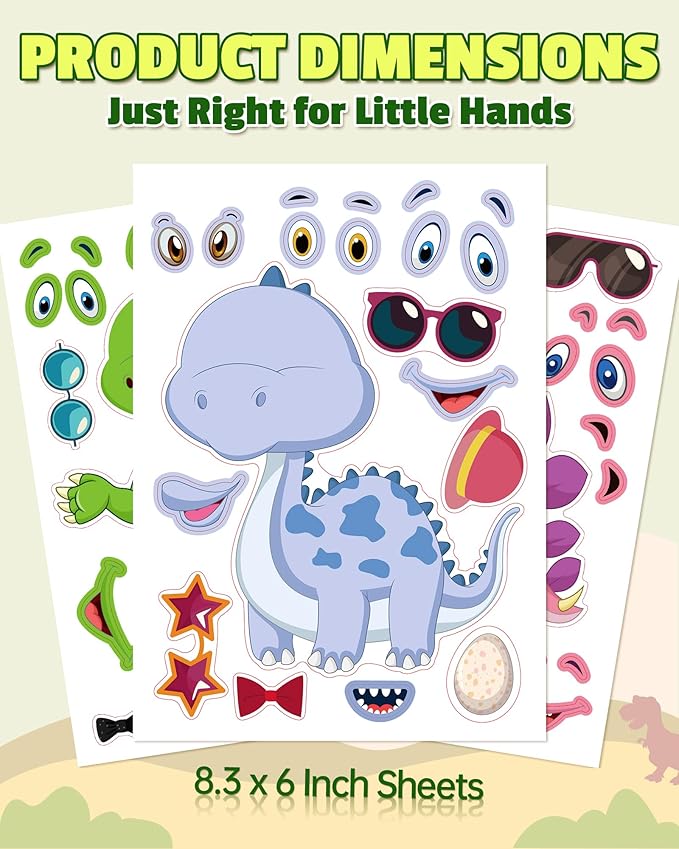 Aowplc 30 Sheets Make A Dinosaur Stickers for Kids Fun Mix 'n Match Craft for Party Favors & Activities