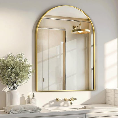 Arched Bathroom Mirror for Wall, Mirror for Vanity,38''x26'' Large Wall Mounted Mirror, Metal Frame (38''x26'', Gold)