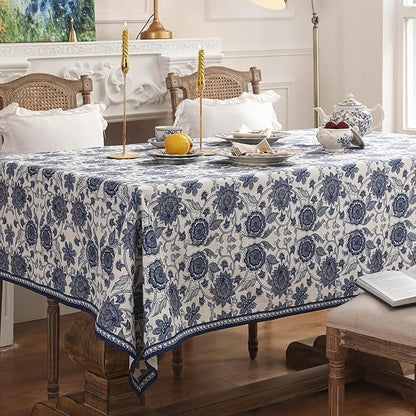 patdrea Designer Vintage Blue Long Rectangle Tablecloth,Linen Anti-Wrinkle Paisley Pattern Farmhouse Table Cloth,Decor Table Cover for Kitchen Dining,Christmas,Thanksgiving,63"x102"-Lantang a
