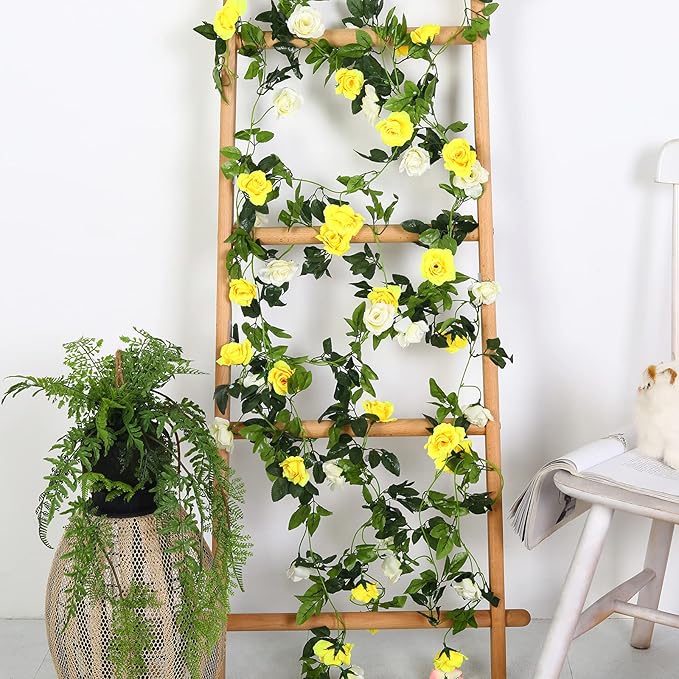 JUSTOYOU 2 Pack (15.8FT) Fake Rose Garland, Artificial Rose Vines Flowers Hanging Silk Rose Vine Wedding Home Backdrop Party Arch Arrangement Decoration