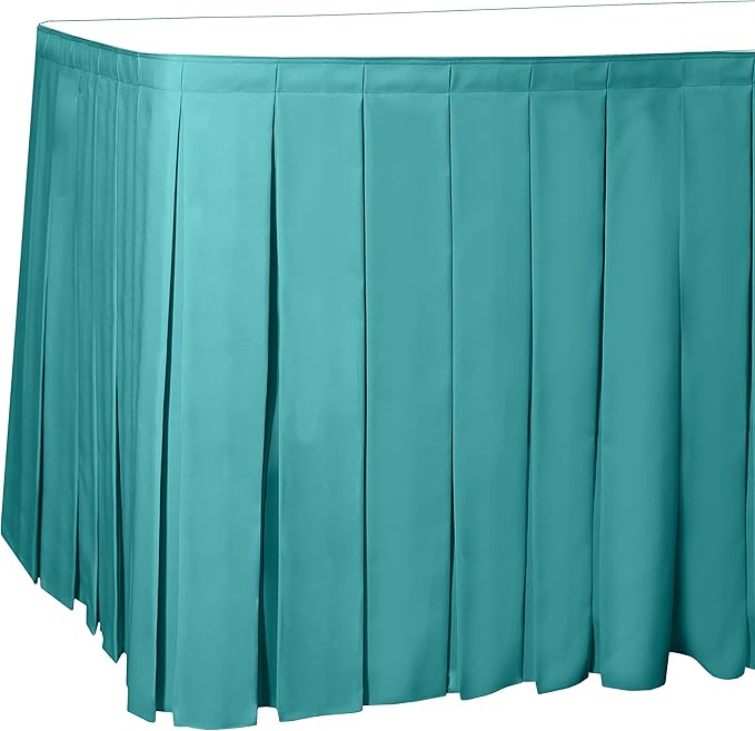 Ultimate Textile Pleat Polyester Fabric Table Skirt - Machine Washable Flame Resistant with Clips for Events, Weddings & Trade Shows, Cut & Sewn in Paterson, NJ - Turquoise, 7' Box Pleat