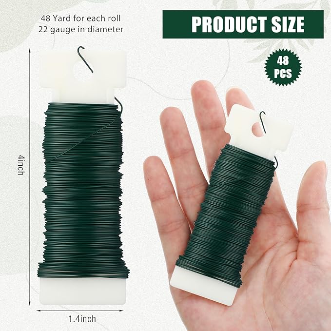 Ferraycle 48 Pack Green Floral Wire 38 Yards 22 Gauge Flexible Paddle Florist Christmas Green Wire for Crafts Christmas Wreaths Tree Garland and Floral Flower Arrangements