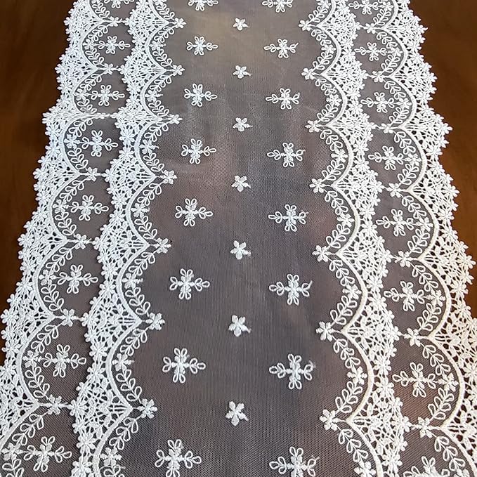 Inicia Table Lace Runner 12×50 inch Embroidered for Holiday Wedding Picnic Daily Dinner Tables White Decor (Polyester, 12"×50" (31cm×130cm))