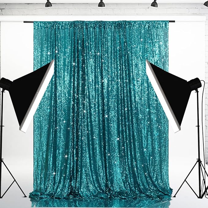 Eternal Beauty Teal Sequin Backdrop, 10x10 Ft Glitter Background Curtains for Shimmer Photography Party Wedding Birthday Back Drop Decor