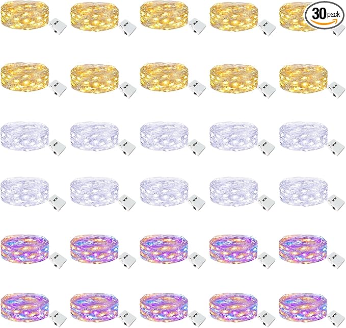 btfarm 30 Pack Fairy Lights Battery Operated [3 Modes], 7ft 20 Led Twinkle Lights String Lights Waterproof Bulk Small Mini Silver Wire for Christmas Mason Jars Wedding Table Centerpiece