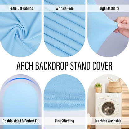 LEBENGURU Upgraded 5FT Wedding Arch Cover, Baby Blue Spandex Fitted Arch Backdrop Cover, Round Top Chiara Stand Covers for Birthday Party Baby Shower Banquet Balloon Décor