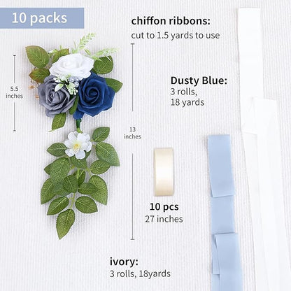 10 Wedding Aisle Decorations for Ceremony - Blue Chair Flowers for Aisle Decor and Church Pew Decorations