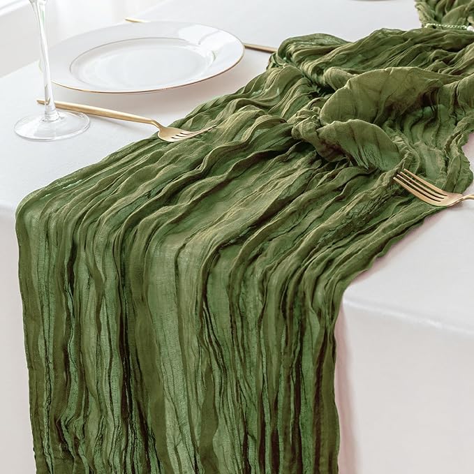 Sioloc 1 Pack Moss Green Cheesecloth Table Runner Fall Autumn Decor for Home 10ft Table Cloth for Tea Wedding Birthday Party Baby Bridal Shower Halloween Thanksgiving