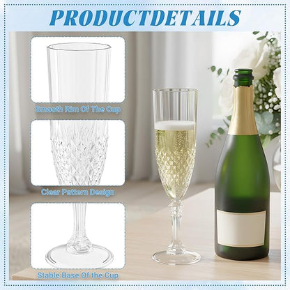 Plastic Champagne Flutes, 24PCS White Transparent Wine Glasses Goblets Shatterproof Reusable Flute for Weddings, Bachelor Parties, Toasting, and Events(24,Transparent)