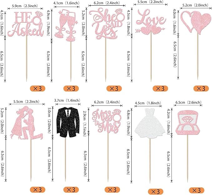 30 Pack Bride to be Cupcake Toppers Glitter Diamond Ring Love I Do Cupcake Picks Miss to Mrs He Asked She Said Yes Bridal Shower Wedding Engagement Bachelorette Cake Decorations Party Pink