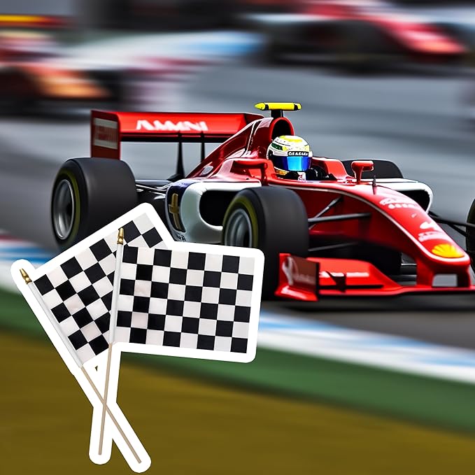 12Pcs 8×12 Inch Small Checkered Flags Black and White Racing Flags on Wood Stick Mini Race Car Handheld Flag Decorations