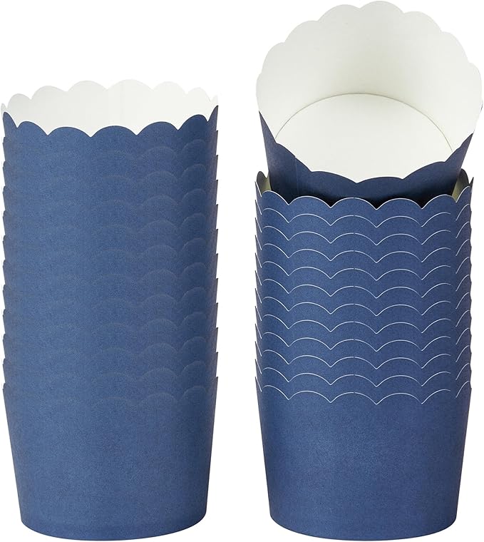 Panificio 10 Ounce Cupcake Wrappers, 200 Scalloped Baking Cups - Oven-Ready, Greaseproof, Midnight Blue Paper Cupcake Liners, Disposable, For Birthdays, Baby Showers, Or Weddings - Restaurantware