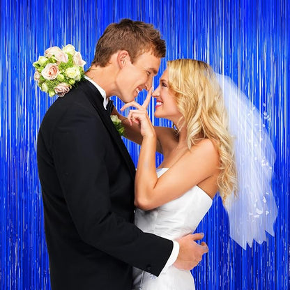 Blue Party Decorations, 2Pack Ocean Party Decor Supplies Blue Party Streamers Birthday Wedding Decorations Tinsel Foil Fringe Curtains Photo Booth Props Celebration Christmas New Year Decorations