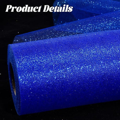 Glitter Tulle Rolls 6” by 50 Yards Sparkle Tulles Fabric Ribbon Sequin Tulle Netting Rolls for DIY Tutu Skirt Wedding Birthday Party Decoration (Royal Blue)