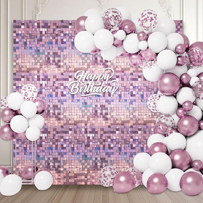 24PCS Light Pink Shimmer Wall Backdrop, Laser Square Sequin Photo Backdrops Panel, Glitter Wall Background for Birthdays, Weddings, Christmas, Engagements, Disco Bachelorette Party Decor (4FTx6FT)