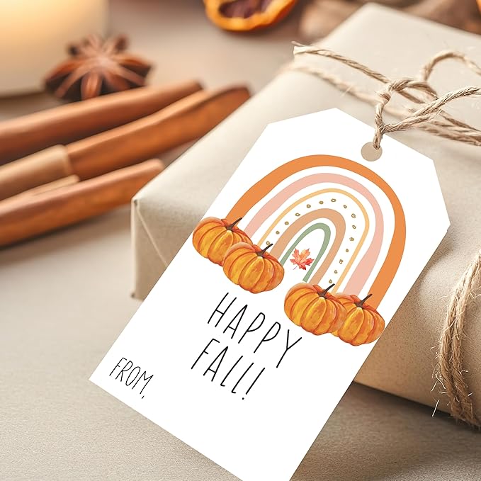 50 Pcs Fall Gift Tags, 2.1"×3.5" Autumn Bohemian Rainbow Thank You Gift Tags for Party Favors, Pumpkin Thanksgiving Gifts Tags for Party Favor - B11