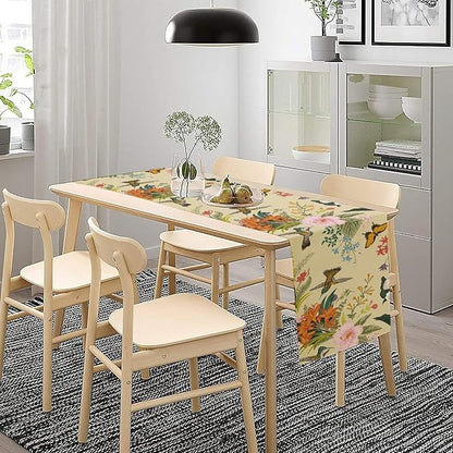 Brown Bird Floral Table Runner Spring Flower Kitchen Table Decoration Suitable for Family Dinner Decoration 13x120 Inch