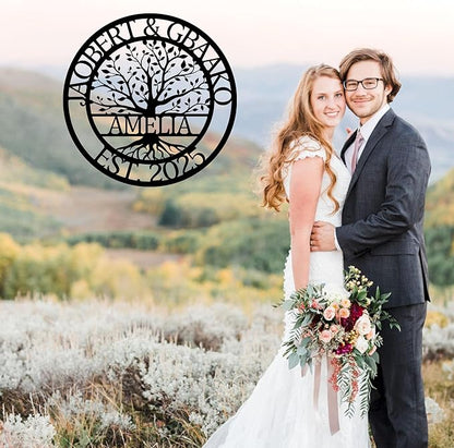 Custom Tree Of Life Metal Signs Wall Art, Personalized Family Last Name Outdoor Metal Signs, Wedding Gifts For Couple, Name Sign Customized Christmas Valentine's Day Housewarming Gifts