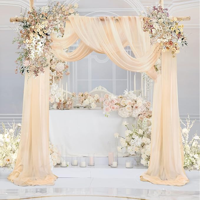 Arch Drapes for Wedding Arch Draping Fabric Champagne Sheer Backdrop Curtain for Ceremony Bridal Party Decor 19Ft Length x 28" Width 1 Panel