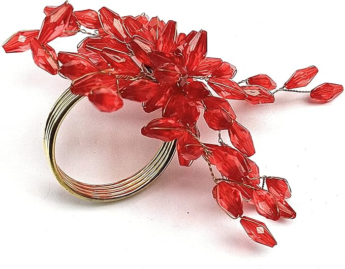 Christmas Napkin Rings Set of 6 for Dining Table Decoration Parties Everyday Metal Napkin Holder Leaf Red (Pack of 6)