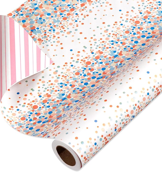 American Greetings 175 sq. ft. Reversible Wrapping Paper for Birthdays, Weddings, Bridal Showers, Baby Showers and All Occasions, Multicolored Polka Dots (1 Roll, 30 in x 70 ft.)